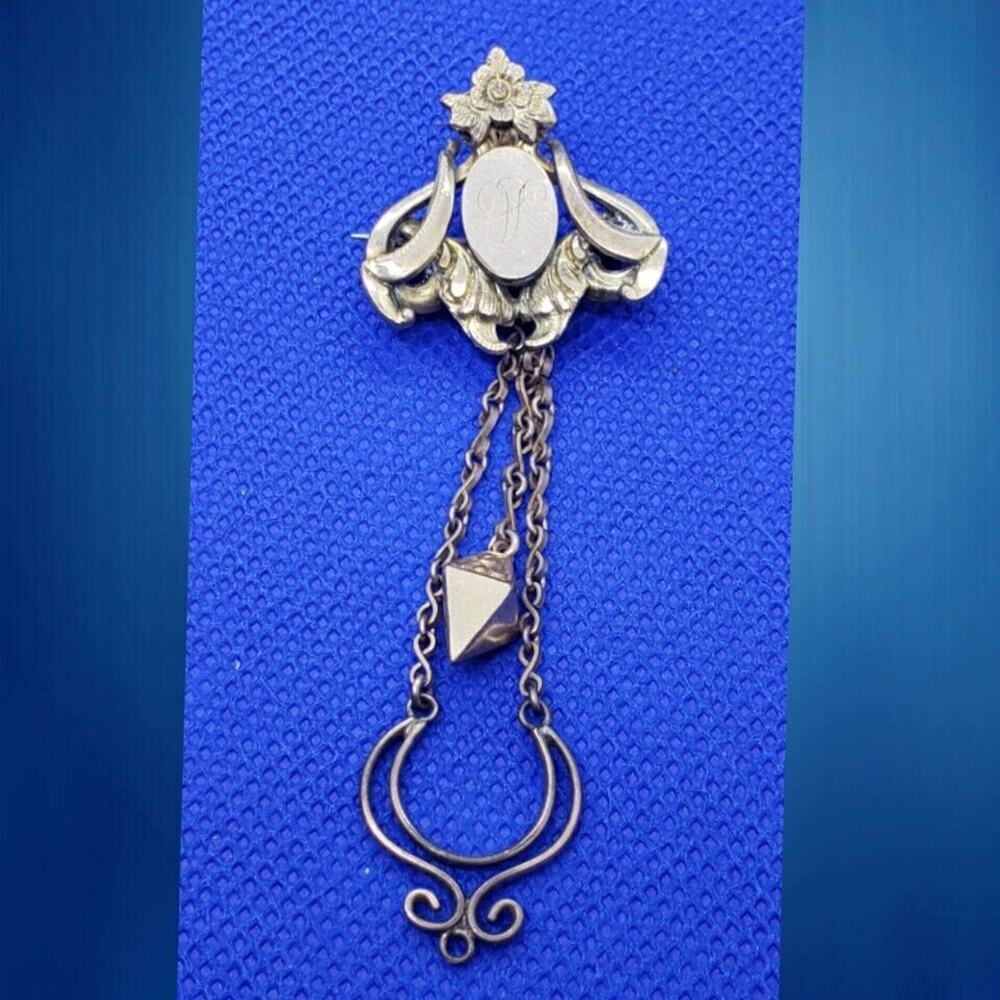 Antique Victorian Brooch Chatelaine 10k gold Plate Pin Assemblage Vtg Watch Fob